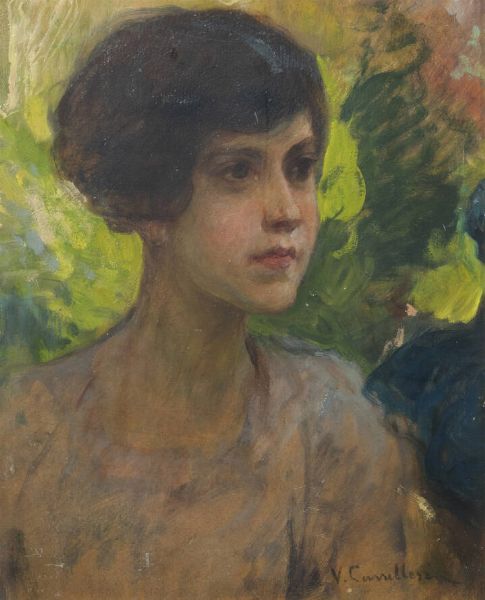 VITTORIO CAVALLERI Torino 1860 - 1938 : Ritratto di fanciulla  - Asta Asta di Dipinti - Associazione Nazionale - Case d'Asta italiane