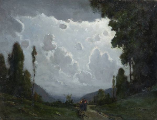 GIOVANNI COLMO Torino 1867 - 1947 : Paesaggio di mezza montagna con figure  - Asta Asta di Dipinti - Associazione Nazionale - Case d'Asta italiane