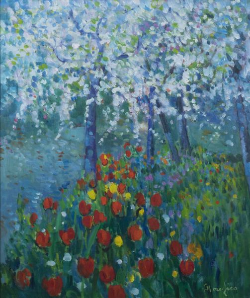 ETTORE FICO Piatto Biellese (VC) 1917 - 2004 Torino : Ciliegi in fiore 1988  - Asta Asta di Dipinti - Associazione Nazionale - Case d'Asta italiane