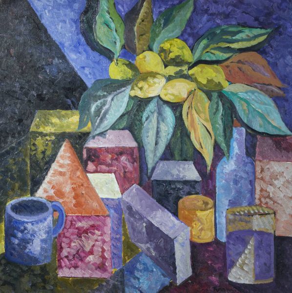 SAVERIO TERRUSO Monreale (PA) 1939 - 2003 Milano : Composizione con limoni 1992  - Asta Asta di Dipinti - Associazione Nazionale - Case d'Asta italiane