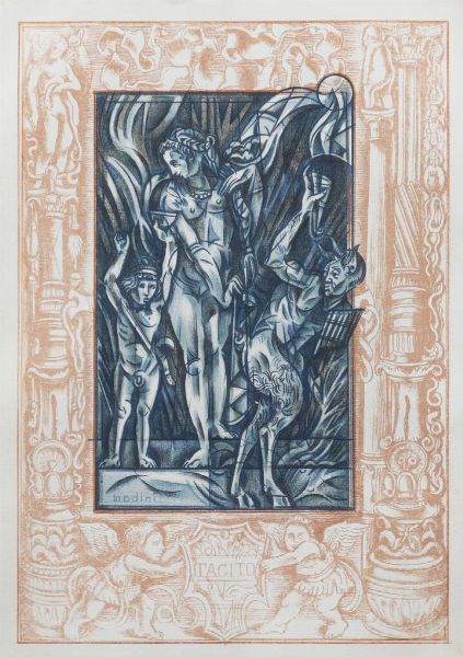 FLORIANO BODINI Geminio (VA) 1923 - 2005 : Donna con bambino e fauno  - Asta Asta di Dipinti - Associazione Nazionale - Case d'Asta italiane