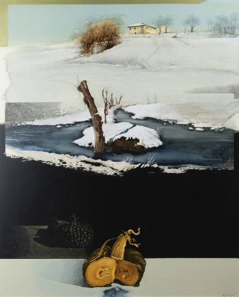 SERGIO SACCOMANDI Torino 1946 : Inverno  - Asta Asta di Dipinti - Associazione Nazionale - Case d'Asta italiane