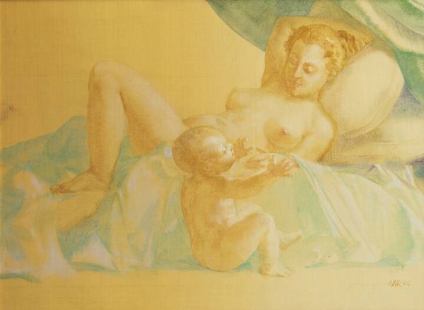 ABACUC (Silvano Gilardi) Torino 1933 : Maternit  - Asta Asta di Dipinti - Associazione Nazionale - Case d'Asta italiane