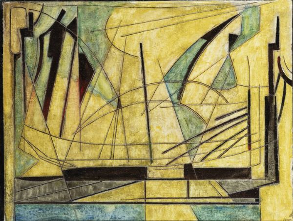 SAMO KOLER Lubiana (Slovenia) 1909  Londra (GB)1988 : Sotto le vele 1958  - Asta Asta di Dipinti - Associazione Nazionale - Case d'Asta italiane