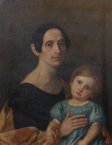 FRANCESCO GONIN Torino 1808 - 1889 Giaveno (TO) : Madre e figlio 1886  - Asta Asta di Dipinti - Associazione Nazionale - Case d'Asta italiane