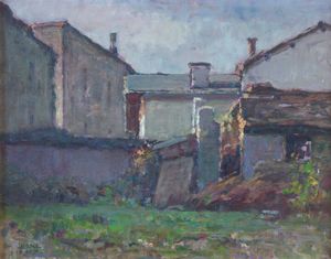 ROMOLO LEONE Napoli 1883-1958 - Case di Scandosio - Valle Soana 9/10/1957