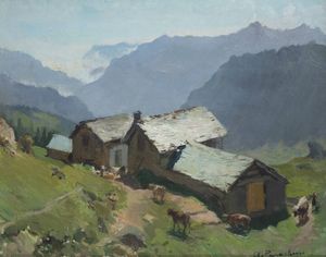ACHILLE PARACHINI Torino 1888 - 1970 - Grange di Valtournenche 1950
