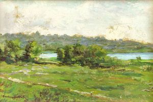 ENRICO SOTTILI Reggio Emilia 1890 Sala Comacina 1977 - Paesaggio di campagna con laghetto