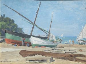 LUIGI CALDERINI Torino 1880 - 1973 - Sulla spiaggia di Sestri 1925