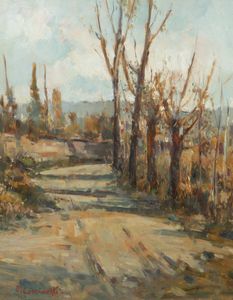 ERNESTO COMINETTI Torino 1900 - 1990 - Collina torinese - autunno Torino 1957