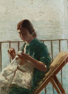 GIOLI LUIGI (attribuito a) San Frediano a Settimo (PI) 1854 - 1947 Firenze - Donna che cuce