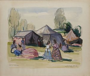 FELICE VELLAN Torino 1889 - 1976 - Gonzaga. Raduno tzigano settembre 1953