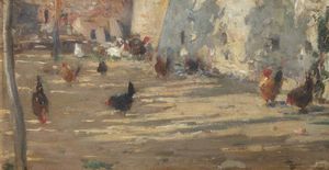 AMERINO CAGNONI Milano 1855  - 1923 - Pollaio