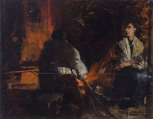 VITTORIO CAVALLERI Torino 1860 - 1938 - Attizzando il fuoco
