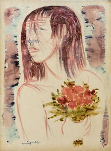 GIUSEPPE MIGNECO Messina 1908 - 1997 Milano - Ragazza con fiori 1967