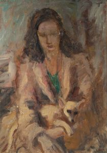 RICCARDO CHICCO Torino 1910 - 1973 - Signora con cagnolino in braccio