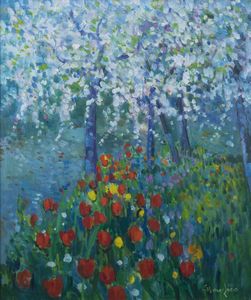 ETTORE FICO Piatto Biellese (VC) 1917 - 2004 Torino - Ciliegi in fiore 1988