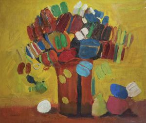 LEONARDO SPREAFICO Monza 1907 - 1974 Milano - Due vasi su un tavolo 1971