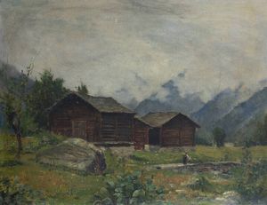 GIOVANNI COLMO Torino 1867 - 1947 - Paesaggio con baite