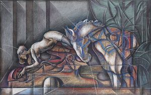 FLORIANO BODINI Geminio (VA) 1923 - 2005 - Figura femminile e cavallo 2000