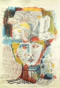 CECCARELLI NERONE Pisa 1937  Parigi 1996 - Donna con natura morta in testa