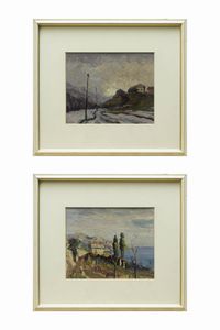 ALFREDO SUPPO Biella 1886 - 1973 Torino - - Val San Martino -Tramonto d'inverno - Noli Regione Chiariventi