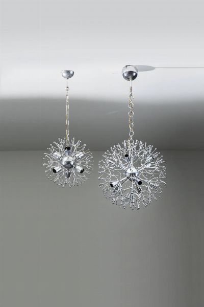 PRODUZIONE ITALIANA : Coppia di lampadari  - Asta Asta di Design - Associazione Nazionale - Case d'Asta italiane