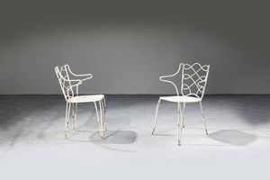 GIO PONTI Milano 1891 - 1979 - Coppia di poltroncine in metallo verniciato. Prod. Casa e Giardino  anni '50 cm 83x61x50  Difetti