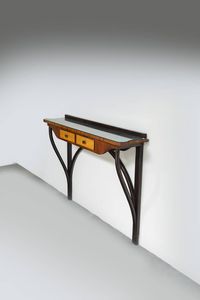 PRODUZIONE ITALIANA - Console in legno con piano in vetro.   Anni '60 cm 92x120x26 5  Difetti