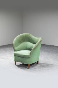 ANDREA BUSIRI VICI - Poltrona con gambe in legno e imbottitura rivestita in tessuto.  Anni '50 cm 83x84x72  Difetti