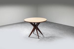 ICO PARISI - Tavolo rotondo in legno e piano in vetro.  Anni '50 cm 78x100  Difetti