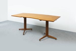 PRODUZIONE ITALIANA - Scrivania in legno  piedi in ottone regolabili. Anni '50 cm 77 5x182x90