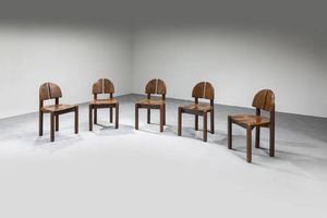 PRODUZIONE ITALIANA - Cinque sedie in legno. Anni '60 cm 82x48x48  Difetti
