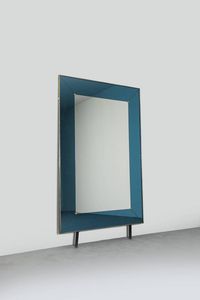 CRISTAL ART - Specchiera con piedi in metallo verniciato  bordo in alluminio e vetri colorati.  Anni '70 cm 200x121  Difetti