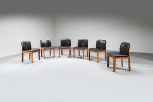 PRODUZIONE ITALIANA - Sei sedie in legno  rivestimento in similpelle. Anni '60 cm 78x49x52  Difetti