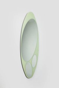 NANDA VIGO Milano 1936-2000 - Grande specchio con vetro serigrafato e cristallo specchiato.  Prod. Sica  anni '80 cm 180x60
