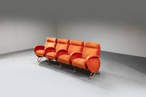 CARLO MOLLINO - Serie di quattro poltroncine con imbottitura rivestita in velluto e struttura in metallo dorato. Realizzate per  [..]