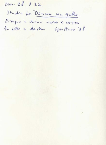 Studio per Donna con gallo.  - Asta Arte Moderna e Contemporanea | ASTA A TEMPO - PARTE II  - Associazione Nazionale - Case d'Asta italiane