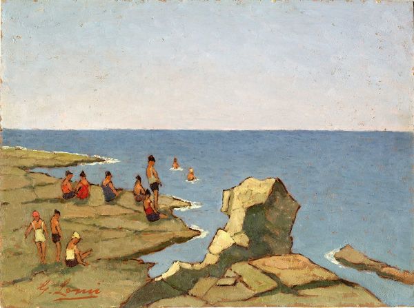 Giovanni Lomi : Bagnanti sullo scoglio.  - Asta Arte Moderna e Contemporanea | ASTA A TEMPO - PARTE II  - Associazione Nazionale - Case d'Asta italiane