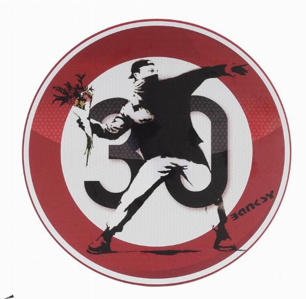Banksy : Sign with The Flower Thrower.  - Asta Arte Moderna e Contemporanea | ASTA A TEMPO - PARTE II  - Associazione Nazionale - Case d'Asta italiane