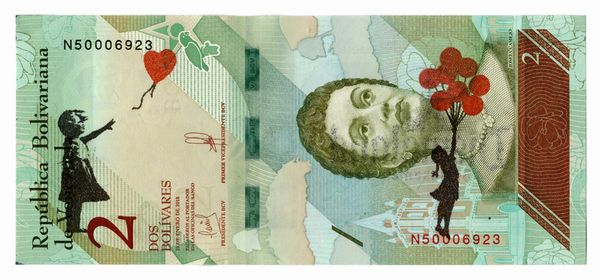 Banksy : Dismal banknote. The balloon girl and the flying balloon girl.  - Asta Arte Moderna e Contemporanea | ASTA A TEMPO - PARTE II  - Associazione Nazionale - Case d'Asta italiane
