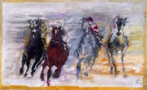 ARIS BACCI - Lotto composto di 2 dipinti a tema equestre.