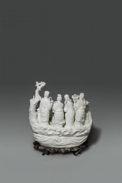 SCULTURA : Gruppo in porcellana blanc de chine raffigurante scena di vita comune con personaggi   Cina  Repubblica  XX secolo H cm 29x27x13  - Asta Asta di Arte Orientale - Associazione Nazionale - Case d'Asta italiane