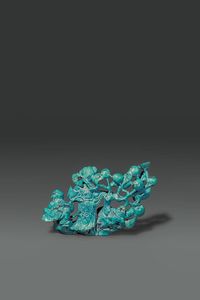 GRUPPO IN TURCHESE : Gruppo in turchese con figure e albero di melograno  Cina  Repubblica  XX sec H cm 10x15  - Asta Asta di Arte Orientale - Associazione Nazionale - Case d'Asta italiane