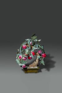 GIARDINIERA - Giardiniera in marmo con bonsai in pietre dure  Cina  Repubblica  XX sec cm 44x34