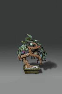 GIARDINIERA : Giardiniera in marmo con bonsai in pietre dure  Cina  Repubblica  XX sec cm 44x34  - Asta Asta di Arte Orientale - Associazione Nazionale - Case d'Asta italiane