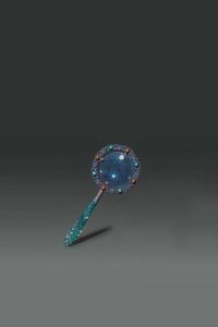 LENTE IN ARGENTO E PIETRE DURE - Lente in argento e pietre dure con manico in giada  Cina  dinastia Qing  XIX secolo. h cm 16x7