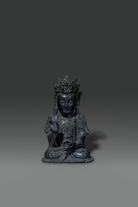BUDDHA - Buddha in bronzo seduto nella posizione del loto  Cina  dinastia Ming  XVI sec cm 21x13