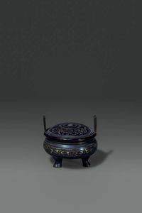 INCENSIERE - Incensiere in bronzo con decori in smalto  Cina  dinastia Ming  XVII sec H cm 11 5 Diam cm 13