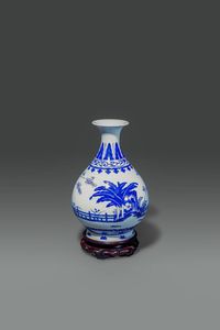 VASO - Vaso in porcellana bianco e blu con decori di paesaggio  Cina  dinastia Qing  epoca Daoguang (1821-1850) H cm  [..]